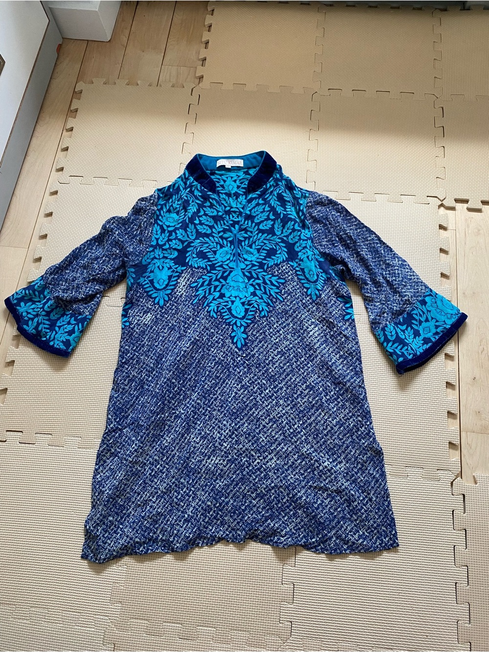 Ritu Kumar Silk Tunic Top Medium M Velvet Trim Boho Silk Kurti Designer
